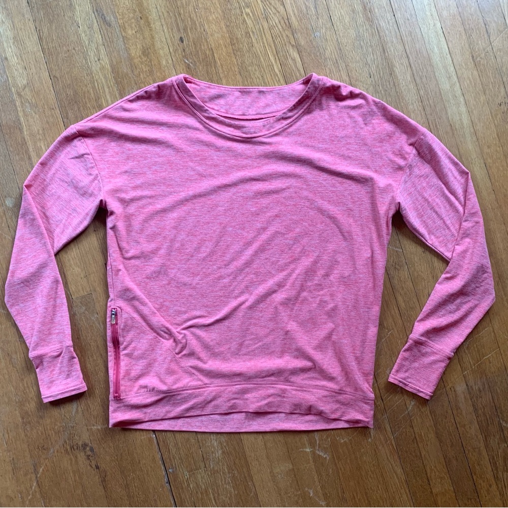 Oiselle Vintage Long Sleeve Drop Shoulder Active Top XL EUC Heathered Pink